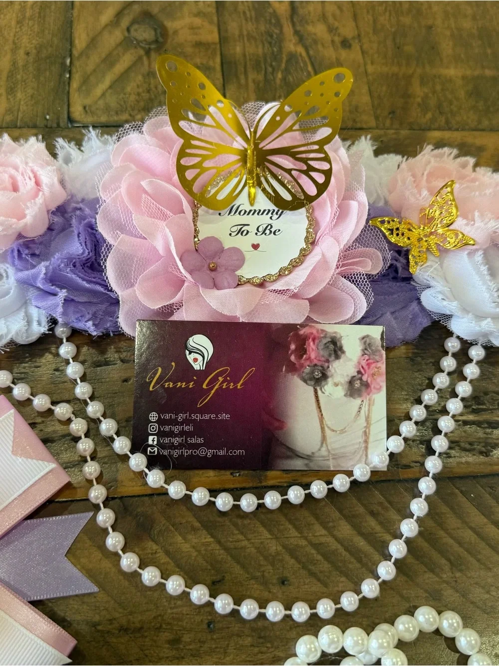 Floral Pink & Lavender Maternity Sash with Pearl Bracelet